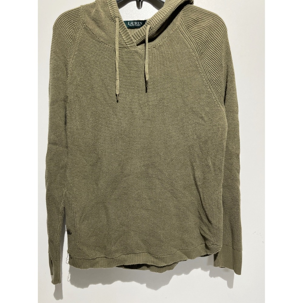 Lauren Ralph Lauren Womens Olive Green Waffle Knit Raglan Hoodie Sweater Large - Picture 3 of 15